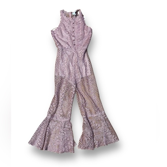 Alice McCall Rouge pink Boogie Nights Cropped Metallic Crocheted Jumpsuit Size 0 - Picture 3 of 12